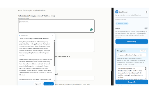 JobMaxxer :: Craft strong, profile-grounded answers to job-application questions, inline.