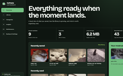 GoPaste :: Save, organize, and share images and GIFs from a local library.