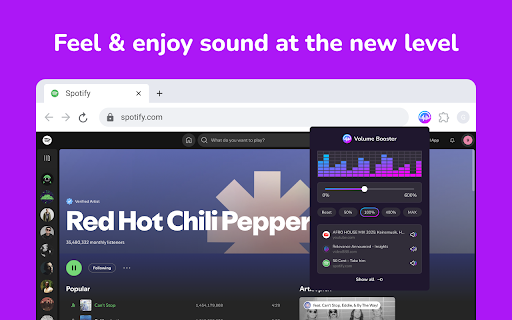 Volume Booster - control audio in tabs :: Boost volume up to 600%! Control, mute, and manage all audio-playing tabs effortlessly. Get the ultimate sound experience!
