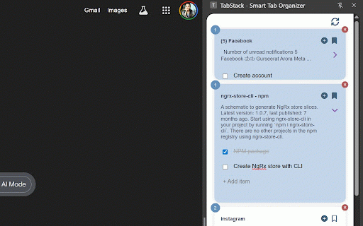 TabStack - Smart Tab Organizer :: Summarize open tabs and build a task list from them.