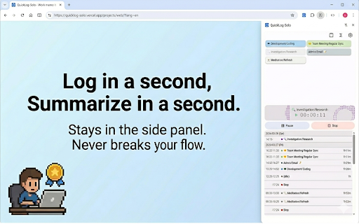 QuickLog-Solo :: Log in a second, Summarize in a second. Minimalist Task Tracker for your peace of mind.