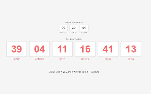 LifeClock - Age Counter :: Real-time age calculator with mindfulness quotes on new tabs