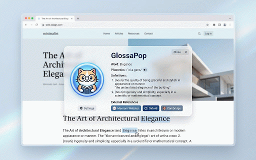 GlossaPop :: Floating translation popup for English and French. Supports audio, IPA phonetics, and bilingual explanation toggles.