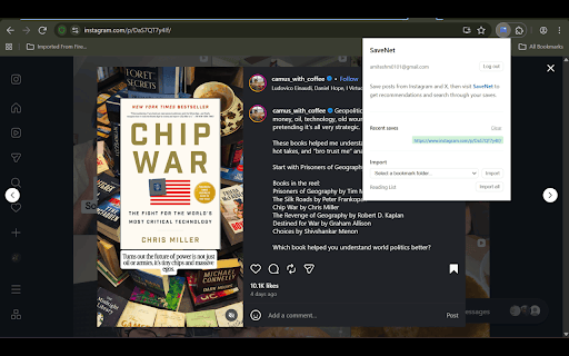 SaveNet - Save smarter, find faster :: Companion extension to SaveNet. Capture Instagram saves, X bookmarks, and browser bookmarks into your AI-powered library.