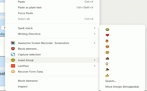 Right-Click Emoji :: Quickly insert emoji via right-click or from the popup search (supports multi-select).