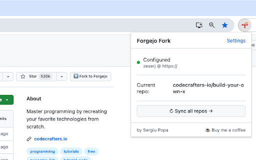 Forgejo Fork :: Add a 'Fork to Forgejo' button on GitHub repository pages for one-click migration to your self-hosted Forgejo instance.