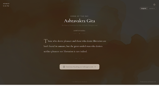 Ashtagita — Verse of the Day :: Replace new tabs with ancient wisdom. Each tab: a verse on consciousness & liberation. Sanskrit + English. No ads, no distraction.
