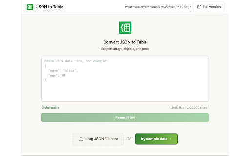 JSON to Table Converter :: Convert JSON data to HTML tables with CSV/Excel export