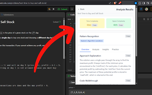 LeetCode Analyzer Pro :: Analyzes time and space complexity of LeetCode solutions using Google Gemini, offering optimization insights and visualizations.