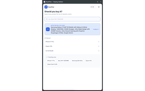 BuyWise - AI Purchase Research Advisor :: AI advisor that researches any retail purchase online or in-store and gives you a Buy / Consider / Skip verdict from real reviews.