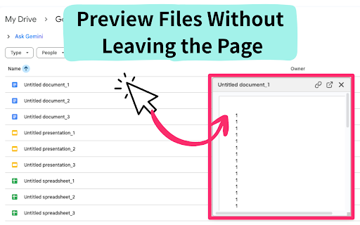 Google Drive Smart Preview :: Quickly displays a movable and resizable preview window for files in Google Drive.