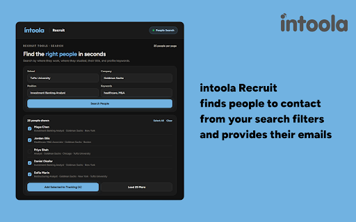 intoola Recruit: Recruiting, Simplified :: Find relevant professionals, save them to tracking, and manage recruiting outreach.