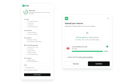 Himate Extension :: himate is an ai powered job matching platfrom that connect early career professional and companies.
