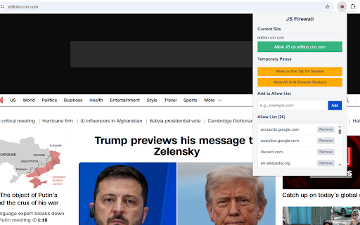 GL's JavaScript Firewall :: Blocks all JavaScript by default. You control which sites are allowed to run scripts.
