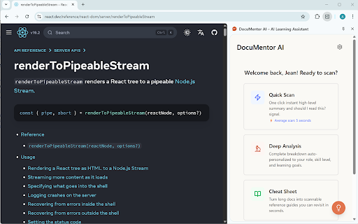 DocuMentor AI – AI Learning Assistant :: Instant AI analysis of technical content—no prompts required. One click for personalized summaries. 100% local, privacy-first.