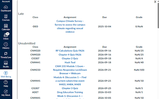 Canvas Grades Plus :: An easy way to keep track of your assignments. Adds an option to view grades and assignments for ALL your classes on a single popup.