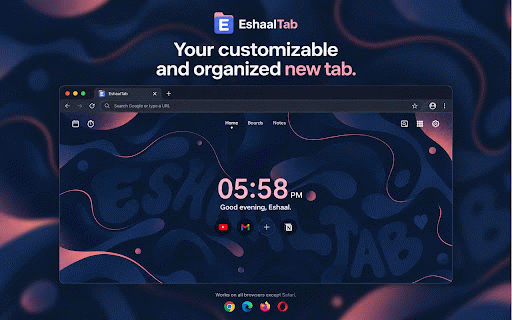 EshaalTab - New Tab & Bookmark Boards :: Bookmark boards, notes, a focus timer and your own wallpaper on every new tab. No account needed.