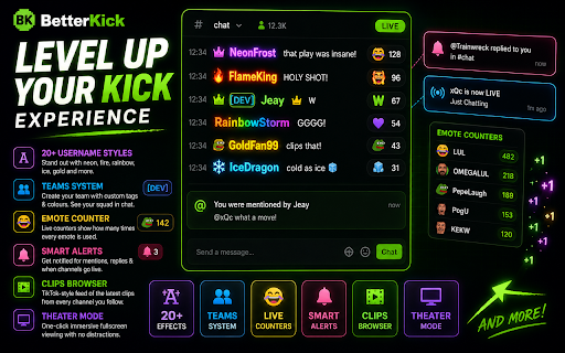 BetterKick :: Enhance your Kick.com experience with a modern dark style, better layout, and custom features.