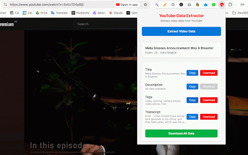 YouTube Transcript Download :: Extract and download YouTube video data: transcript, tags, description, and title