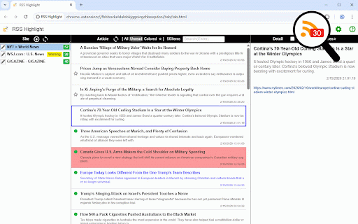 RSS Highlight :: This RSS reader can highlight articles by keywords. This prevents you from skipping important articles. (HTML support.)