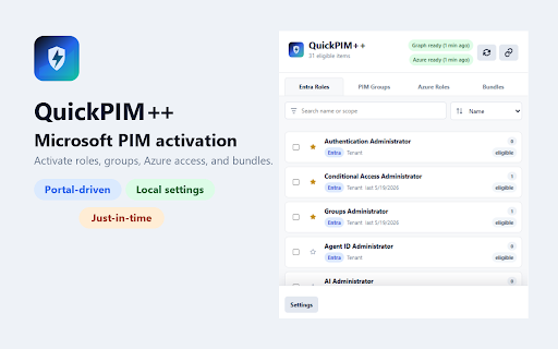 QuickPIM+ :: Quickly view, select, group, and activate Microsoft Entra, Azure, and PIM group roles.