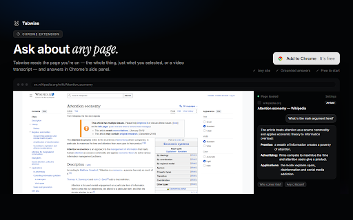 Tabwise - AI Assistant for Every Page :: Ask AI questions about the page you're viewing