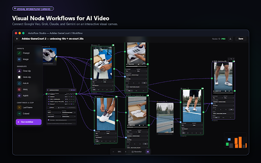 AutoFlow Studio — Node Workflows for AI Video :: Visual node workflows that automate multi-step AI video generation in your browser. Independent tool, no affiliation.