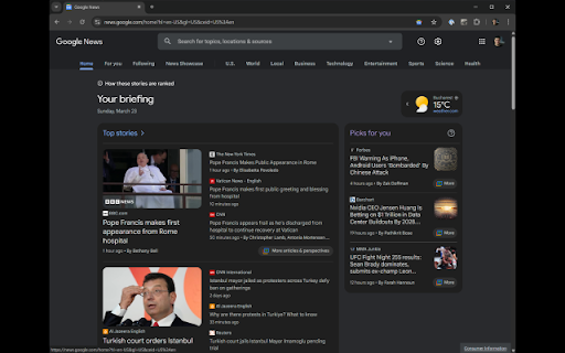 News New Tab :: Display Google News when opening a new tab.