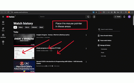 YouTube History Quick Delete :: Quickly delete videos from your YouTube Watch History page with a single click.