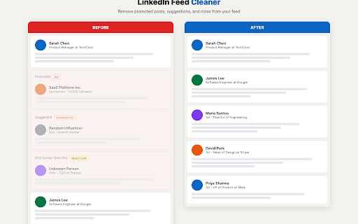 LinkedIn Feed Cleaner :: Hide promoted, suggested, reaction, and repost items from your LinkedIn feed