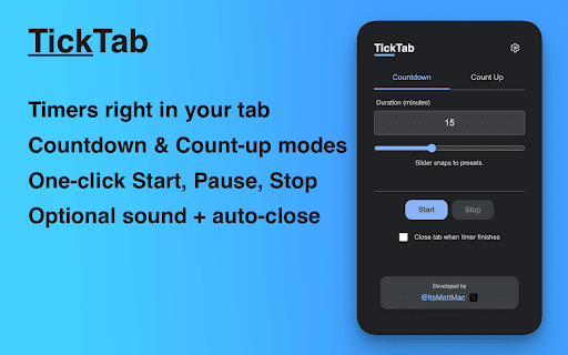 TickTab :: Displays countdown timers directly in browser tab titles.