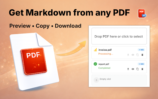 PDF to Markdown :: Use PDF to Markdown converter app to convert to markdown your local file or url. Drag & drop to transforma pdf to md, preview & copy