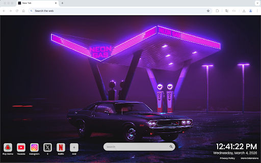 Dodge Challenger Near Neon Gas station Live Wallpaper :: Perfect for fans of muscle cars, night city vibes, retro neon aesthetics, and powerful automotive visuals.