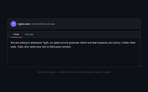 Typlx :: Privacy-first, open-source grammar checker. Advanced AI suggestions while your data stays under your control. No tracking.