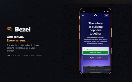 Bezel — Responsive Design Tester & Mobile Device Emulator :: Test responsive design on 90+ device frames, phones to foldables. Accurate touch, DPR & client-hint emulation. Free, no ads.