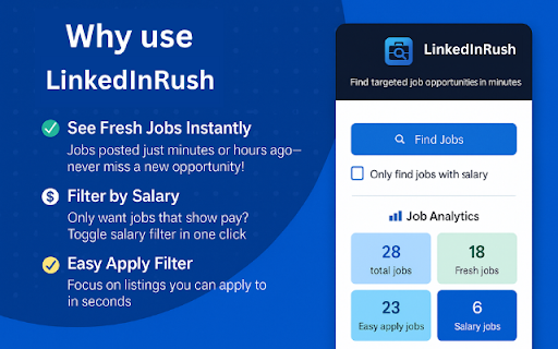 LinkedInRush: Because Minutes Matter. Apply Fast. Get Hired. :: Find the most recent LinkedIn job postings with location & time-based filtering, Easy Apply.