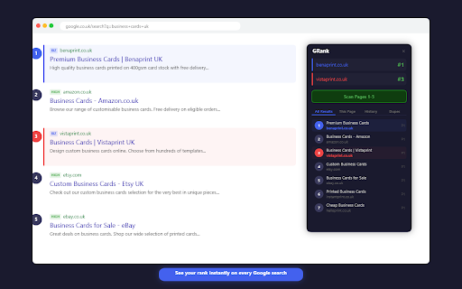 GRank - Google Search Position Tracker :: Shows search result positions, scans multiple pages, and tracks competitors