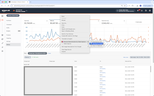 Data Extractor for Amazon by Table Capture :: Allows you to extract data from Amazon Advertising tables to Excel (XLSX) or CSV.