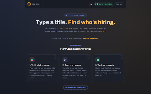 Job Radar :: Find jobs across LinkedIn, Naukri, Indeed and company career pages, then capture public contact details from open pages.