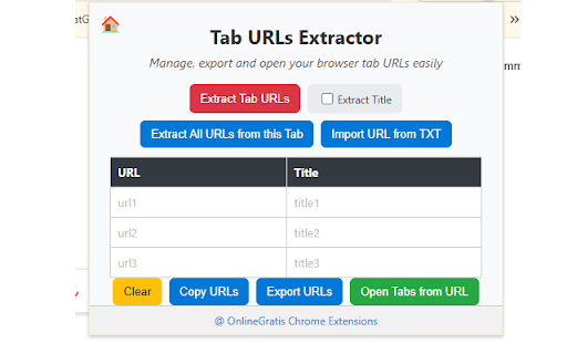 Tab URLs Extractor :: Extract, copy, import, export and open tab URLs.