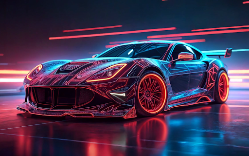 Sports Car Outlined With Neon Lights Live Wallpaper :: Transform your new tab with vibrant HD live wallpaper of a sports car outlined with neon lights for a stylish touch.