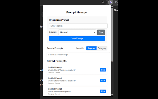 Prompt manager :: A browser extension for storing and retrieving user prompts