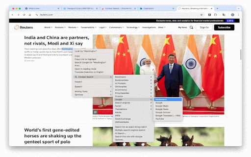 Context Search :: Searches the selected text using a search engine or AI prompt from your custom list of search engines and AI prompts.