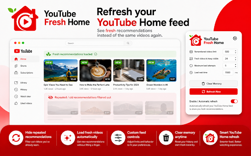 YouTube Fresh Home :: Refresh your YouTube Home feed with recommendations you have not already seen.