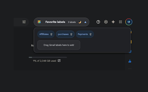 Gmail Favorite Labels :: Quickly access and manage your favorite Gmail labels right beside the search bar.