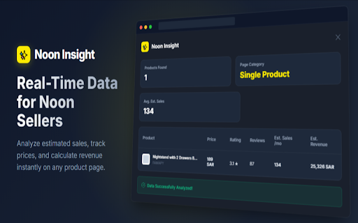 Noon Insight :: Real-time analytics for Noon.com sellers. Analyze estimated sales, track prices, and calculate revenue instantly.