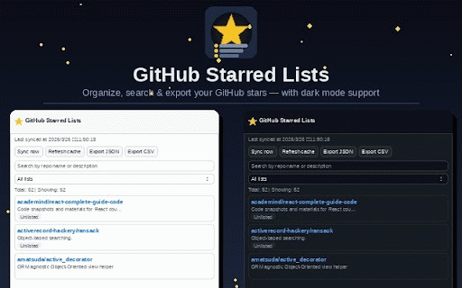 GitHub Starred Lists :: Sync GitHub starred repositories and list memberships.