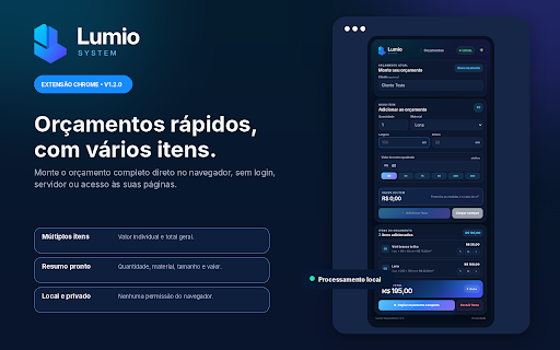 Lumio Orçamentos :: Crie orçamentos de materiais gráficos com vários itens, cálculo automático e resumo para copiar.