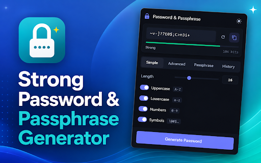 Strong Password & Passphrase Generator :: Generate strong, secure passwords and passphrases. Customize length, symbols, and exclusions. Strength meter and dark mode.