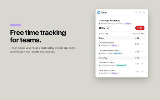 Timen Time Tracker :: One-click Timen time tracking inside the web tools you already use.